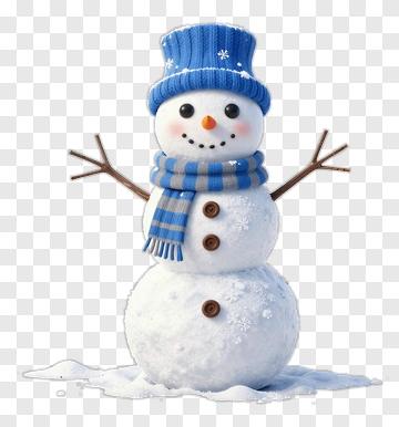 Snowman Wearing A Blue Hat And Scarf PNG