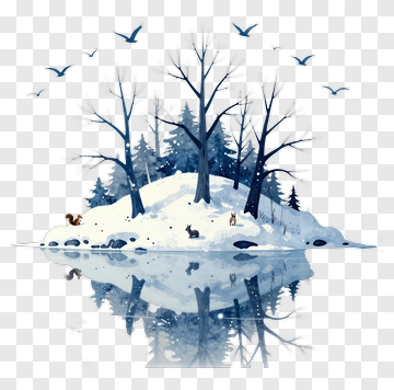 Winter Landscape With Trees And Wildlife Reflection PNG