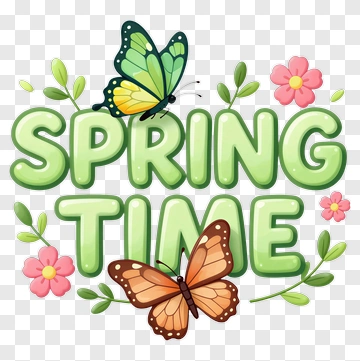 Spring Time With Butterflies And Flowers PNG