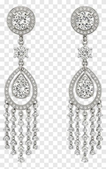 Elegant Silver Earrings With Crystals PNG