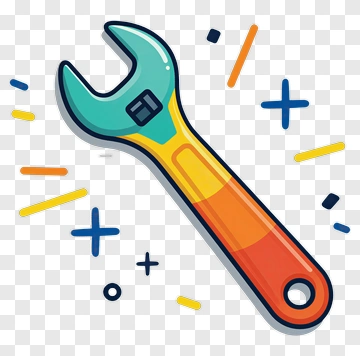 Cartoon Wrench With Colorful Background Elements PNG