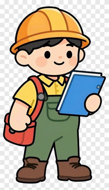Cartoon Construction Worker Holding A Clipboard PNG