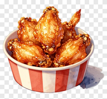 Fried Chicken Wings In A Red And White Bucket PNG
