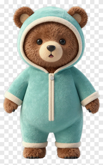 3D Bear In A Blue Hooded Outfit PNG