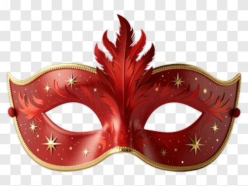 Red Carnival Mask With Feathers And Stars PNG