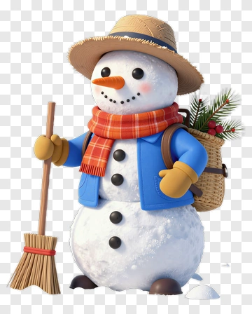 Cartoon Snowman Holding A Broom PNG