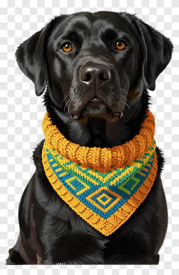 Black Dog Wearing A Colorful Scarf PNG