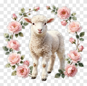 Cute Lamb Surrounded By Pink Roses PNG