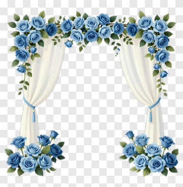 Floral Arch With Blue Roses And Curtains PNG