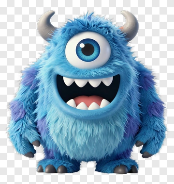Cartoon Blue Monster With One Eye PNG