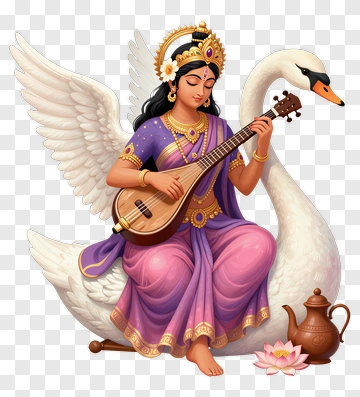 Goddess Playing A Veena On A Swan PNG