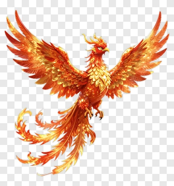 Colorful Phoenix With Fiery Feathers PNG