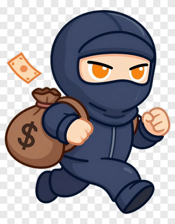 Cartoon Ninja Running With A Money Bag PNG
