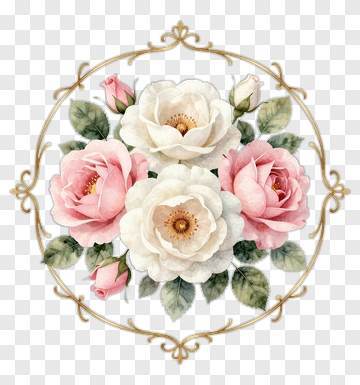 Watercolor Flower Bouquet With Pink And White Roses PNG