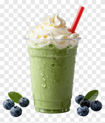 Green Smoothie With Whipped Cream And Straw PNG