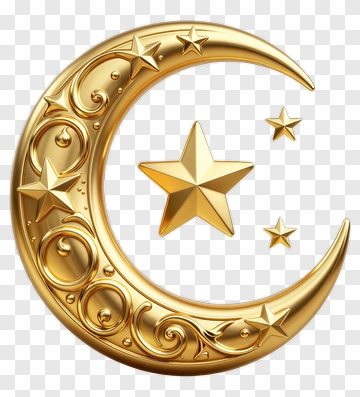 Gold Crescent Moon With Stars PNG
