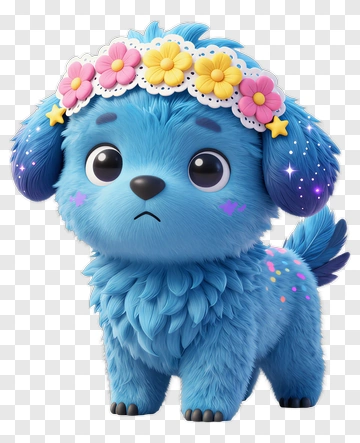 Cute Blue Dog With Flower Crown PNG