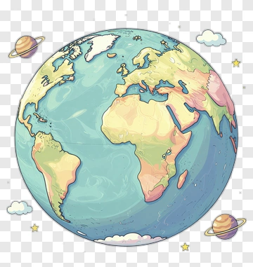 Cartoon Earth With Planets And Clouds PNG