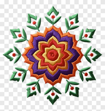 Colorful Embroidered Flower Design PNG