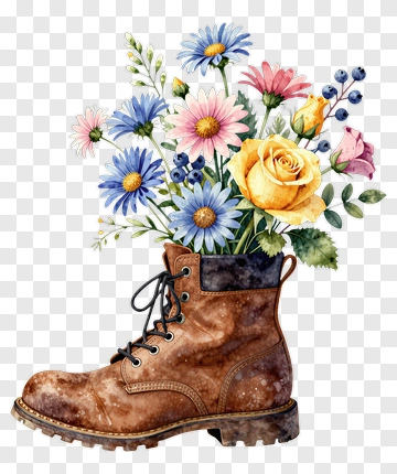 Boot Filled With Colorful Flowers PNG