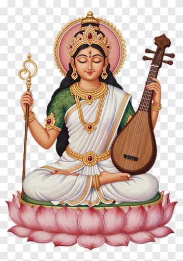 Goddess Saraswati Playing A Veena On A Lotus PNG