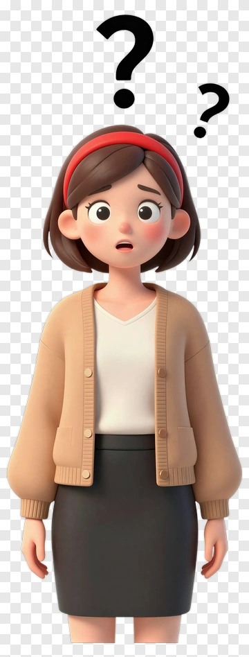 Confused Cartoon Woman With Question Marks PNG