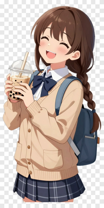 Happy Schoolgirl Holding A Drink PNG