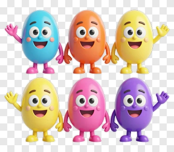 Colorful Cartoon Eggs Waving PNG