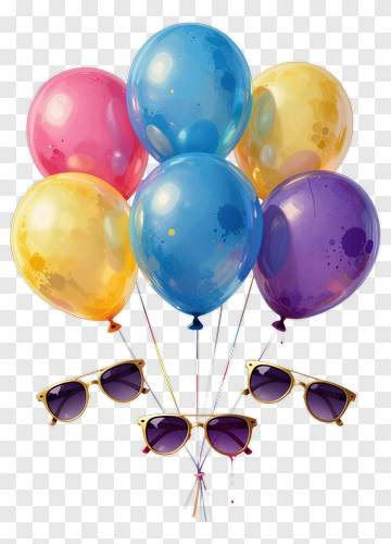 Colorful Balloons With Sunglasses PNG
