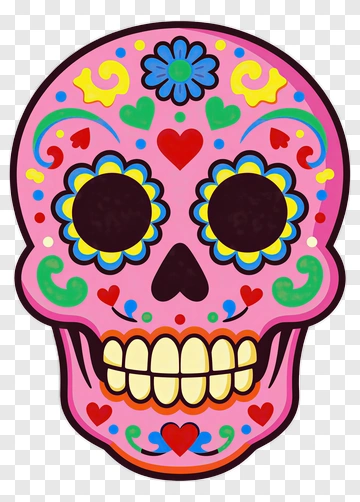 Colorful Sugar Skull With Floral Patterns PNG