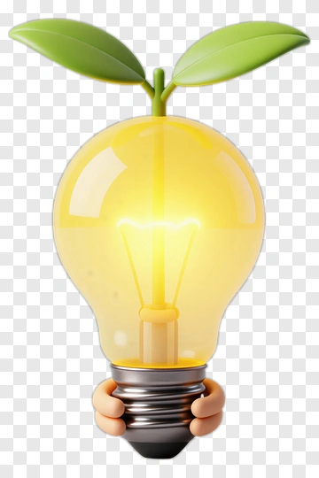 Light Bulb With Green Leaves PNG