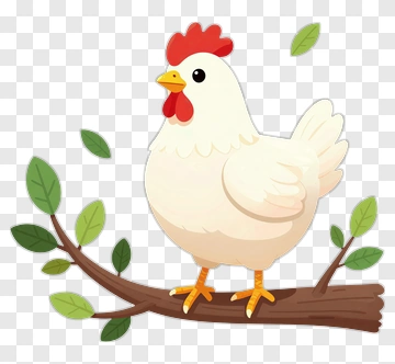 Cartoon Chicken Standing On A Branch PNG