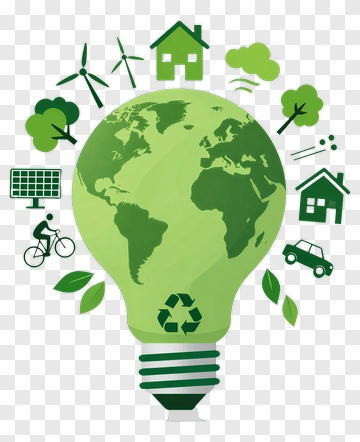 Eco-Friendly Concept With Green Light Bulb And Nature Icons PNG