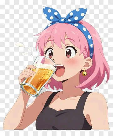 Anime Girl Drinking Beer PNG