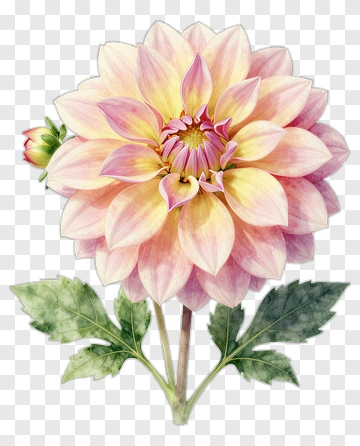 Colorful Dahlia Flower With Leaves PNG