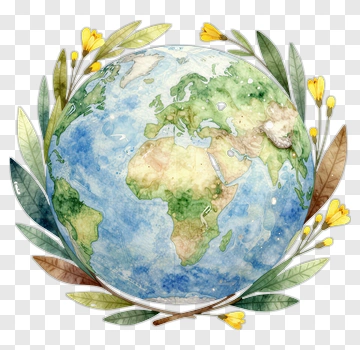 Watercolor Earth Surrounded By Leaves And Flowers PNG