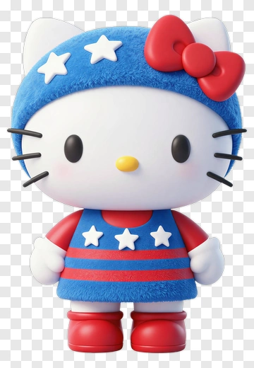 Hello Kitty In A Red, White, And Blue Outfit PNG