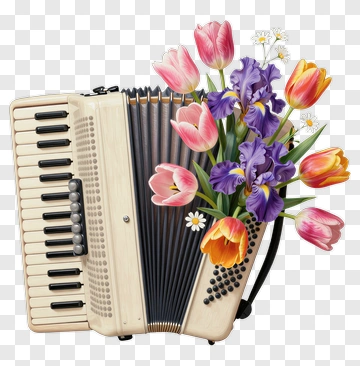 Accordion With Colorful Flower Bouquet PNG