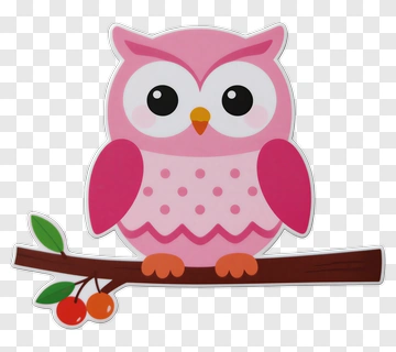 Cartoon Pink Owl Sitting On A Branch PNG