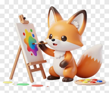 3D Fox Painting On An Easel PNG