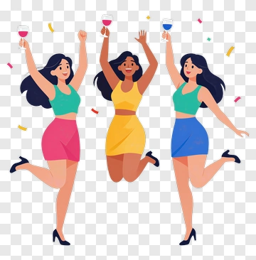 Celebrating Women Holding Drinks PNG