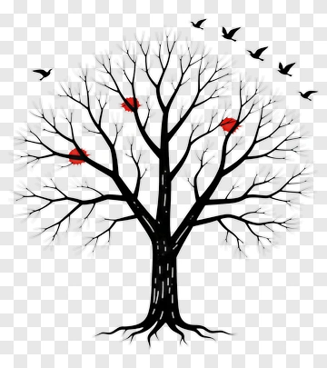 Tree With Red Leaves And Birds PNG