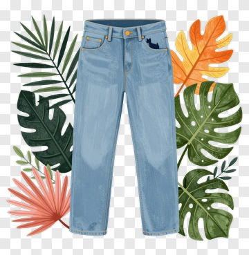 Jeans Surrounded By Tropical Leaves PNG