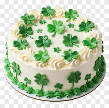 St. Patrick's Day Cake With Green Shamrock Decorations PNG
