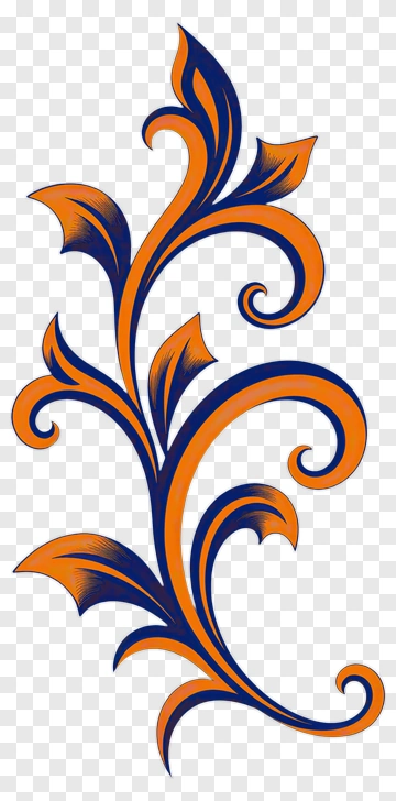 Ornate Floral Design In Orange And Blue PNG