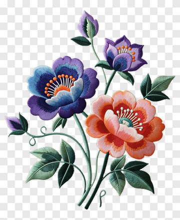 Colorful Embroidered Flower Bouquet PNG
