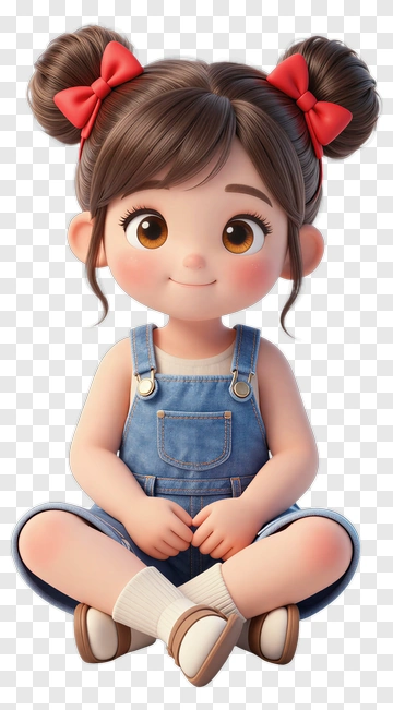Cartoon Girl Sitting With Pigtails PNG