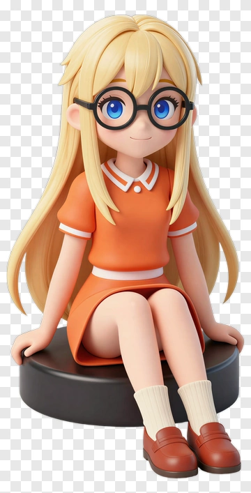 3D Cartoon Girl Sitting PNG