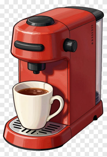 Red Coffee Machine With A Cup Of Coffee PNG