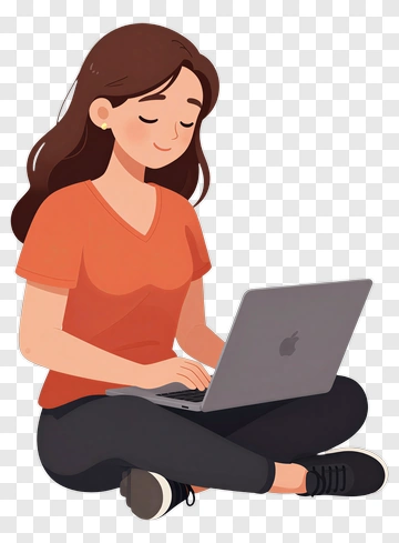 Cartoon Woman Using A Laptop PNG